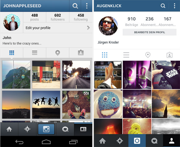 Der direkte Vergleich zwischen alter Version und dem Update macht es deutlich: Instagram sieht nun deutlich "schlanker" aus.