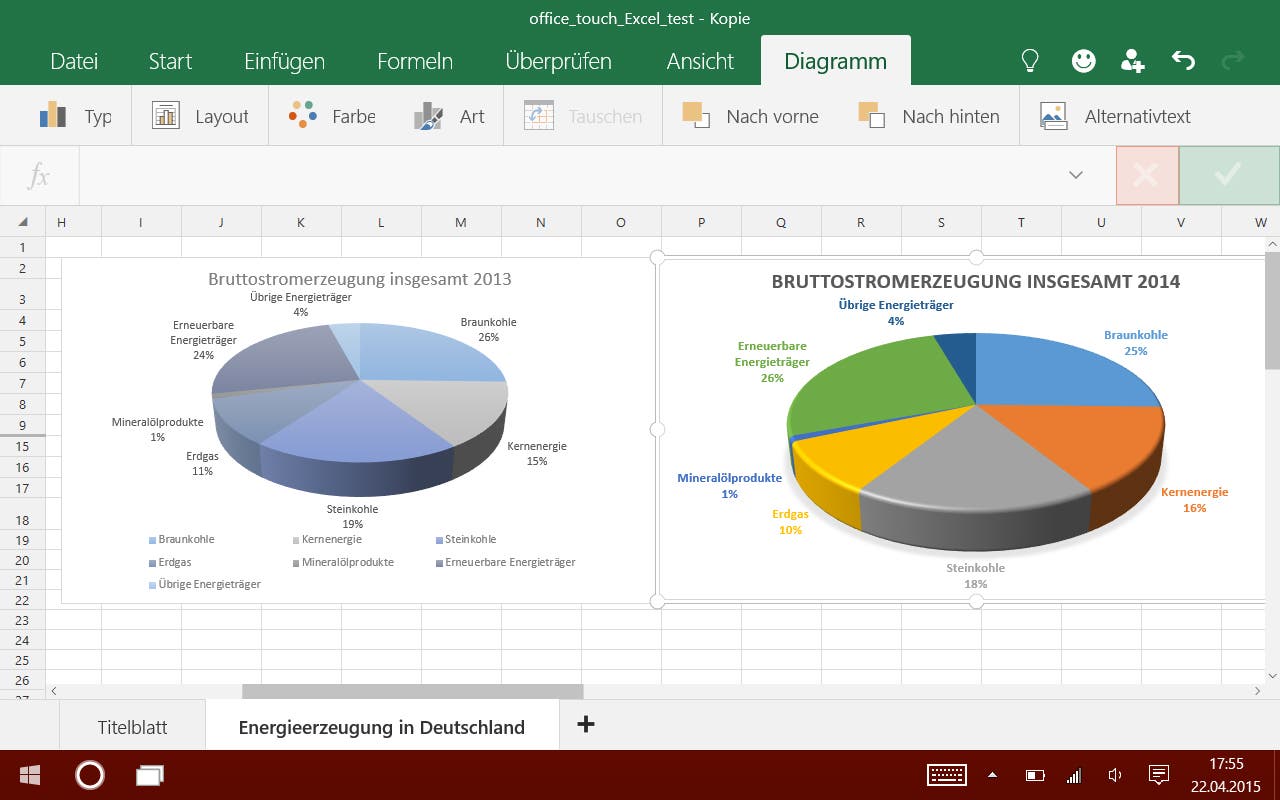 Excel Touch - mehrere Diagramme