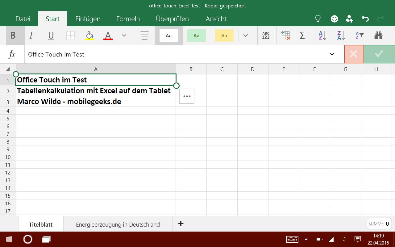 Excel Touch - Start
