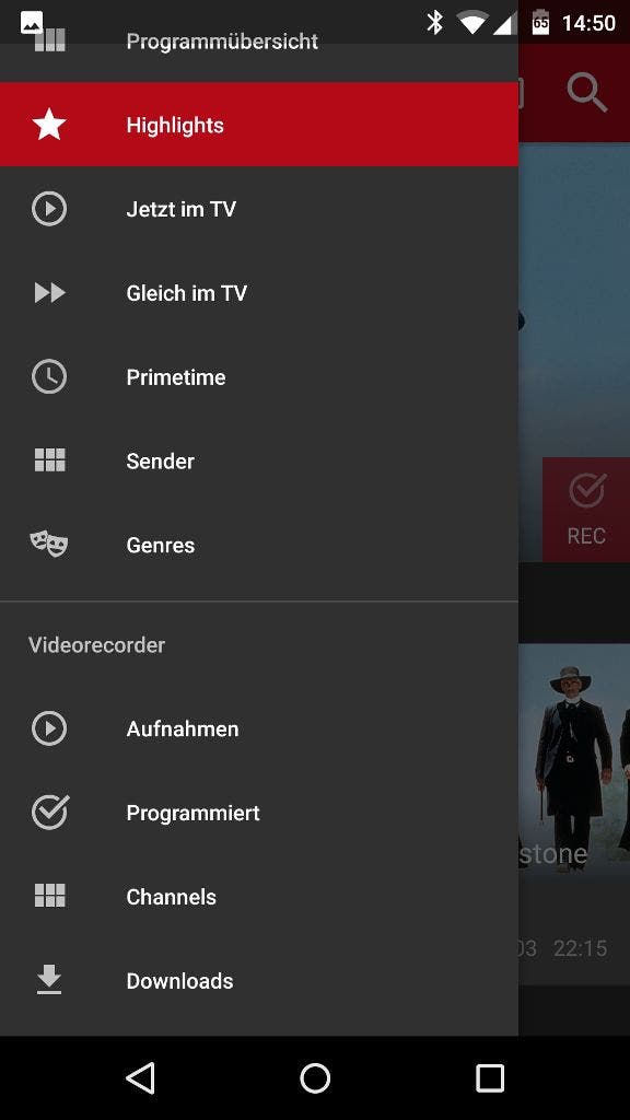 Save TV App Menü