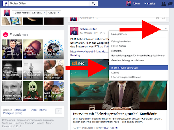 Facebook In der Chronik verbergen