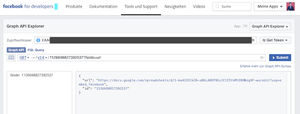 URL Abfrage Graph API Explorer