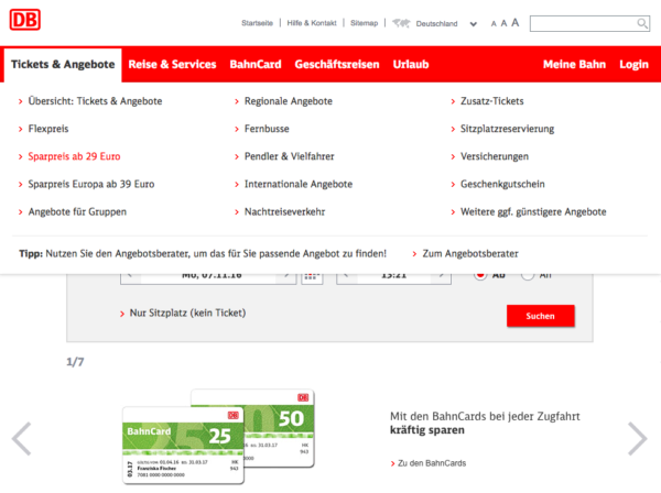 Ticket buchen auf bahn.de