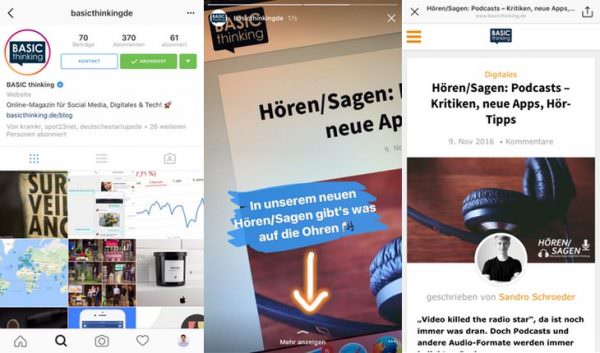 Links bei Instagram