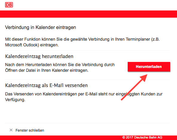 Bahnreise in den Kalender eintragen (Schritt 3)