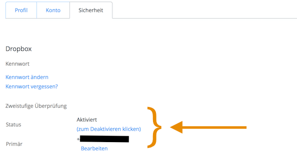 Dropbox Zwei-Faktor-Authentifizierung 2FA