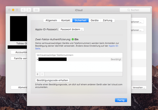 iCloud Apple-ID Zwei-Faktor-Authentifizierung 2FA