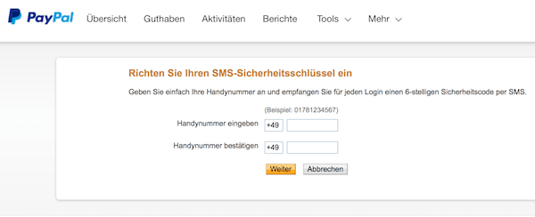 PayPal mit Zwei-Faktor-Authentifizierung