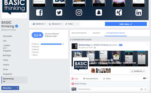 Facebook Sternebewertungen