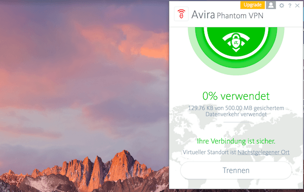 Avira Phantom VPN Screen