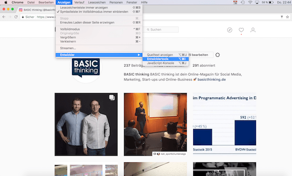 Instagram Chrome Bilder vom Desktop auf Instagram posten