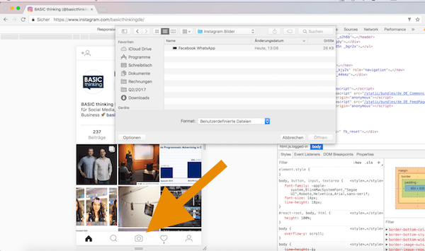 Instagram Chrome Bilder vom Desktop auf Instagram posten