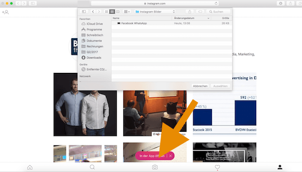  Instagram Safari Bilder vom Desktop auf Instagram posten