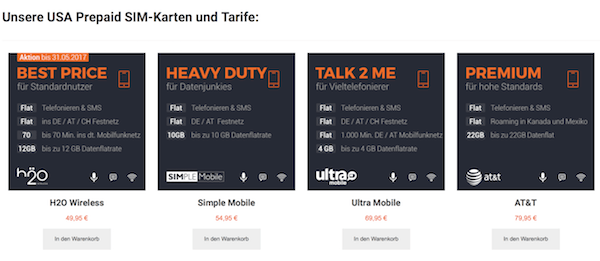 Tourisim SIM Karten USA Tarife
