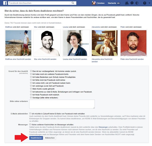 Facebook, Facebook-Account löschen, Facebook-Account deaktivieren