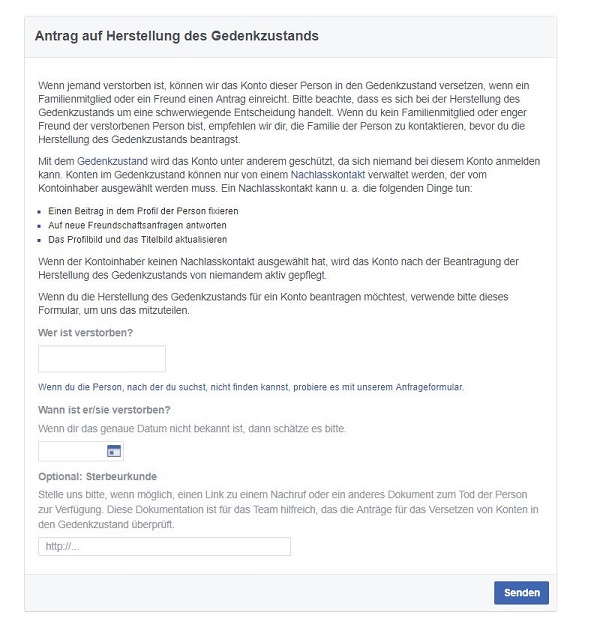 Facebook, Facebook-Konto, Tod, Gedenkzustand, Nachlasskontakt