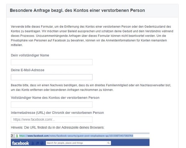 Facebook, Facebook-Konto, Tod, Gedenkzustand, Nachlasskontakt