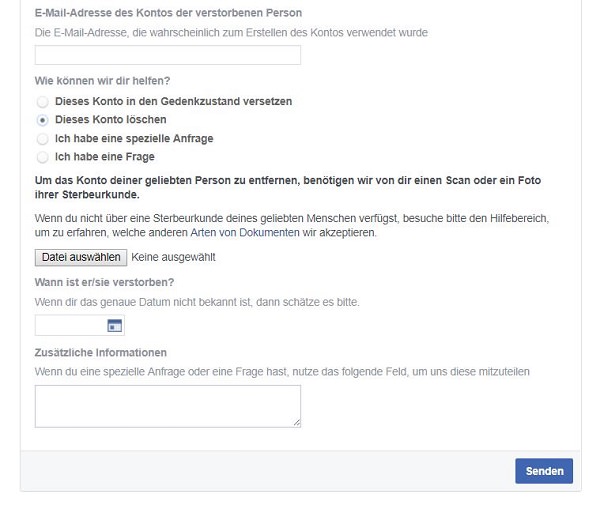 Facebook, Facebook-Konto, Tod, Gedenkzustand, Nachlasskontakt