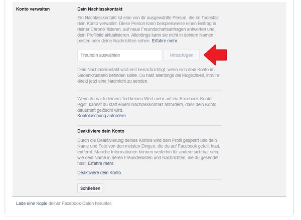 Facebook, Facebook-Konto, Tod, Gedenkzustand, Nachlasskontakt