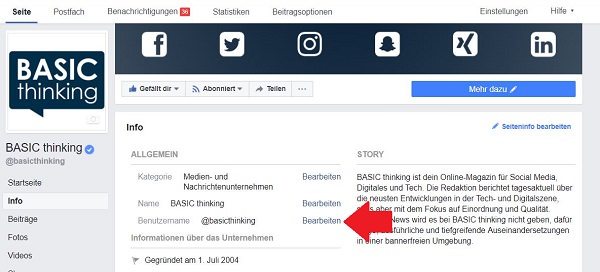 Facebook URL, Facebook, Einstellungen