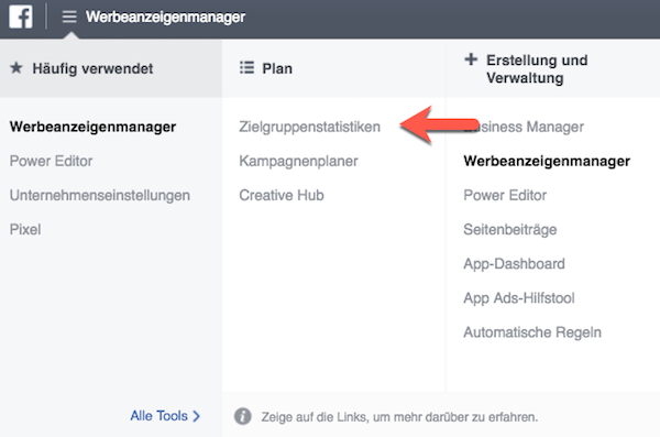 Navigation Zielgruppenstatistiken