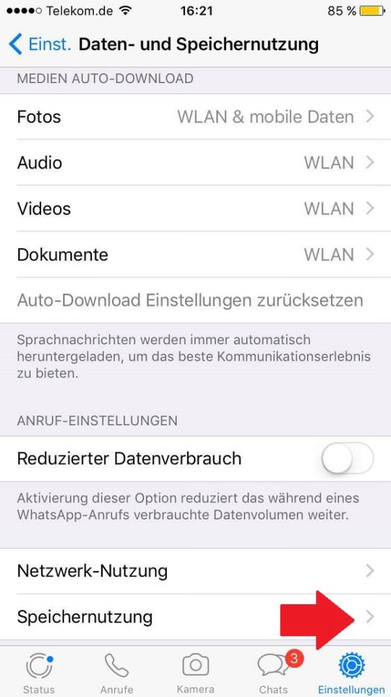 WhatsApp, WhatsApp-Speicherplatz