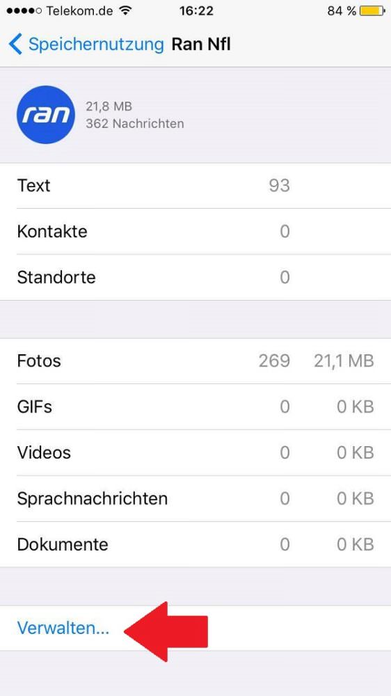 WhatsApp, WhatsApp-Speicherplatz