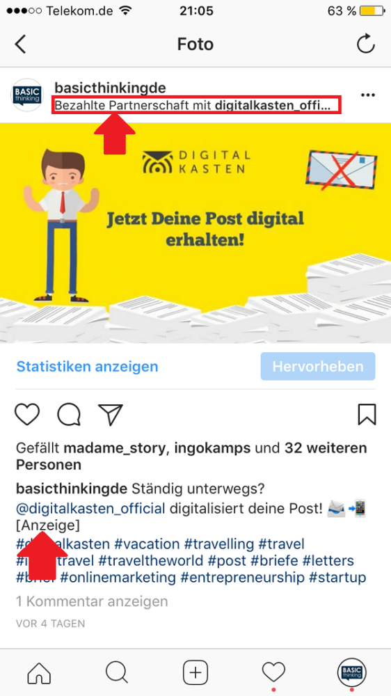 Instagram, Kennzeichnung, Instagram-Beiträge