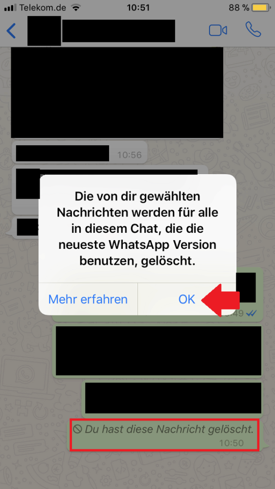 WhatsApp, WhatsApp Nachrichten löschen, WhatsApp-Nachrichten löschen