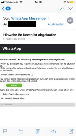 WhatsApp, Mail, Betrug, Betrüger, Phishing