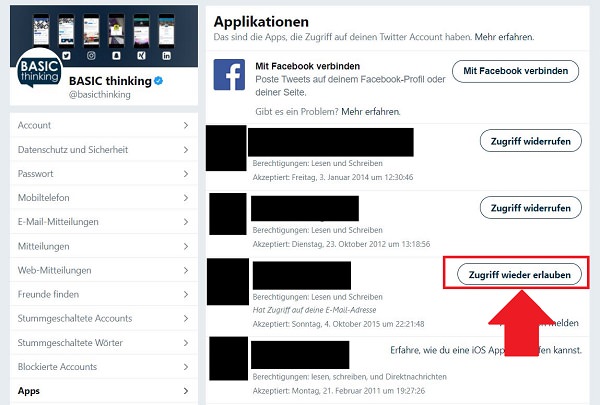 Twitter, Einstellungen, Apps, Zugriff, Daten, Twitter-Daten