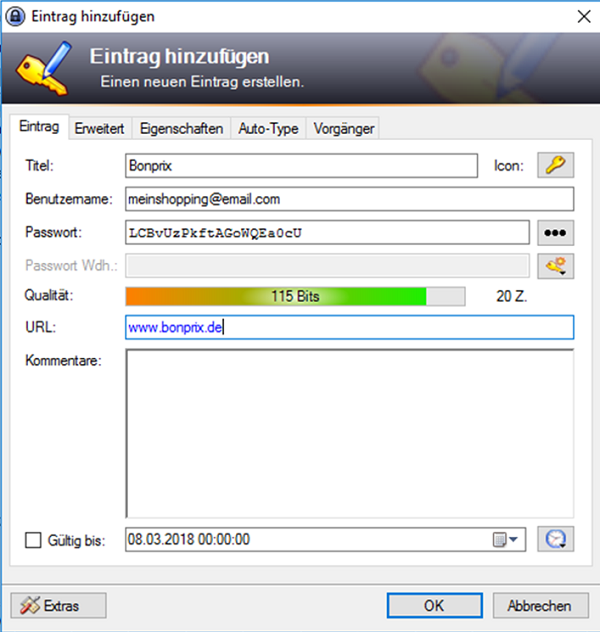 KeePass, KeePass einrichten, Passwort-Safe