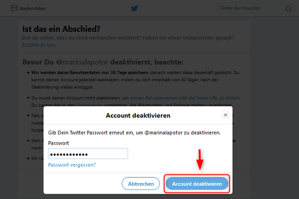 Twitter-Account löschen Deaktivierung