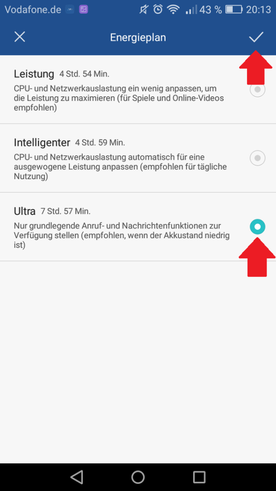 Android, Energiesparmodus, Ultra-Energiesparmodus