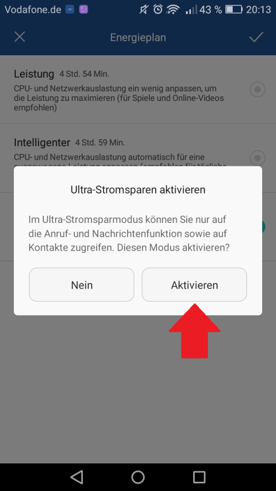 Android, Energiesparmodus, Ultra-Energiesparmodus