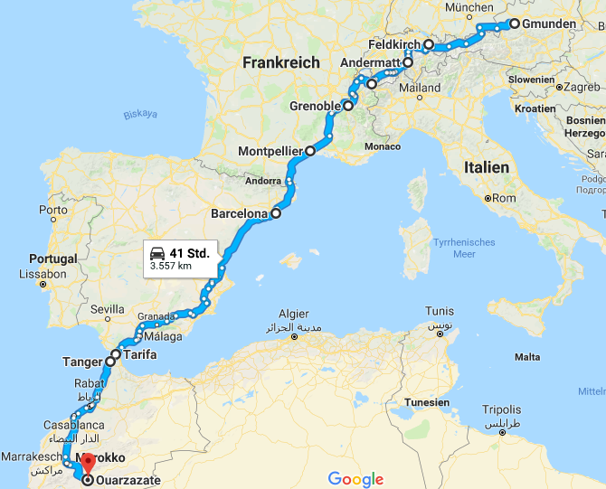 Elektroauto Österreich Marokko Route