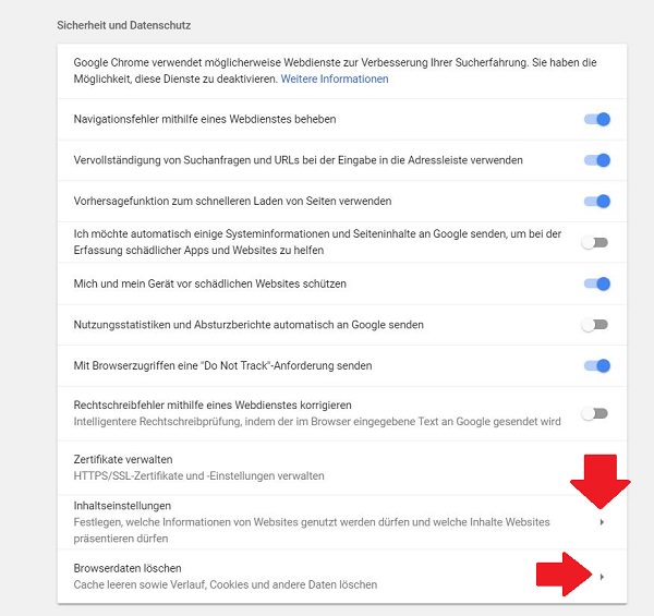 Cookies löschen, Browserverlauf löschen, Google Chrome