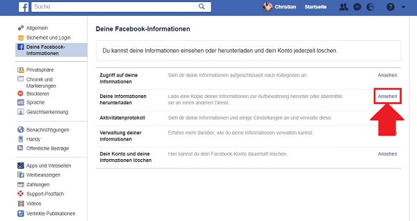 Facebook, Facebook-Daten, Facebook-Daten herunterladen