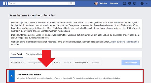 Facebook, Facebook-Daten, Facebook-Daten herunterladen