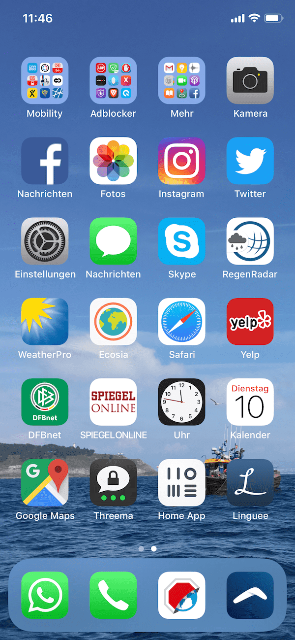 Der Homescreen von Tim Schumacher