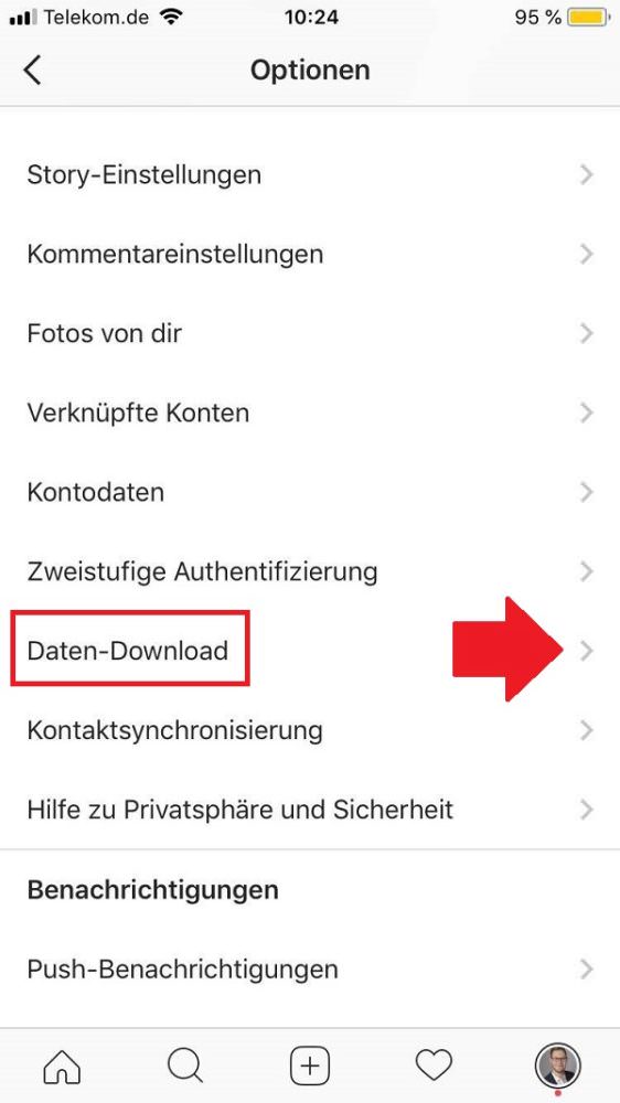 Instagram, Instagram-Daten herunterladen