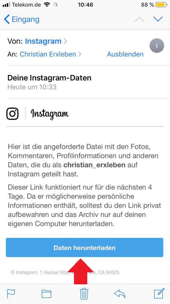 Instagram, Instagram-Daten herunterladen
