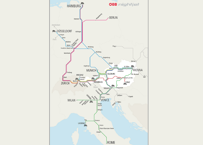 ÖBB Nightjet Streckennetz