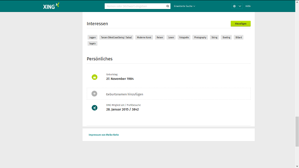 Xing, Xing-Profil