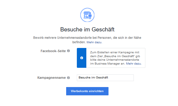 Marketingziele Facebook Besuche im Geschäft