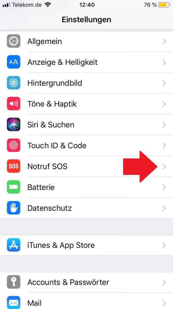 iPhone, Notruf, Notruf-Funktion am iPhone aktivieren