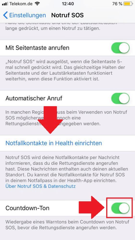 iPhone, Notruf, Notruf-Funktion am iPhone aktivieren