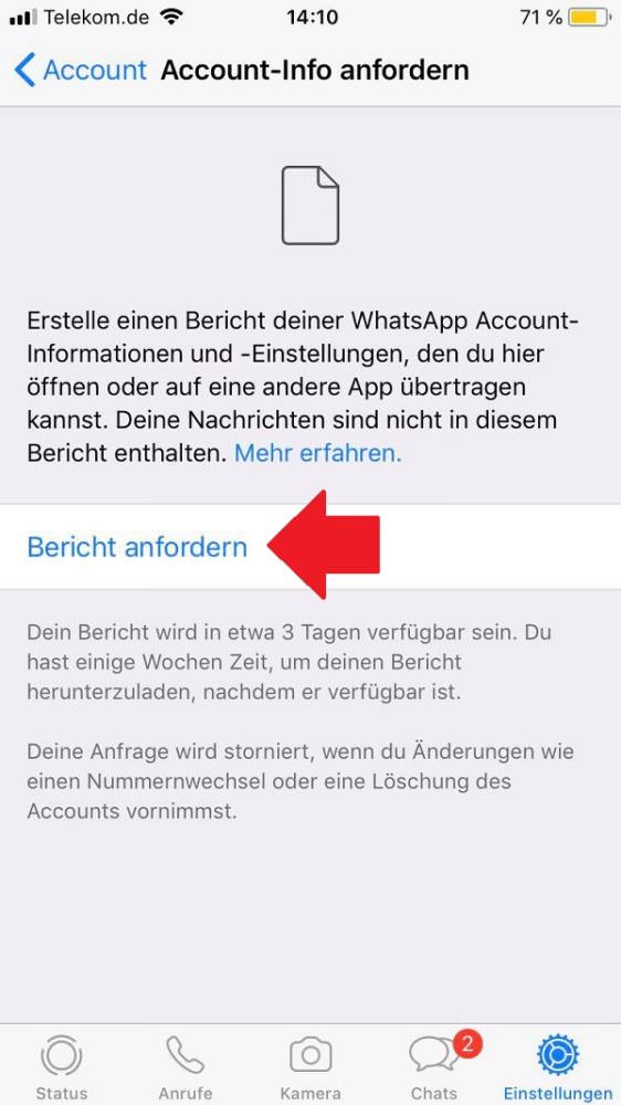 WhatsApp, WhatsApp-Daten herunterladen