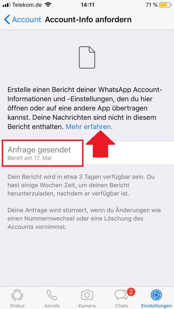 WhatsApp, WhatsApp-Daten herunterladen