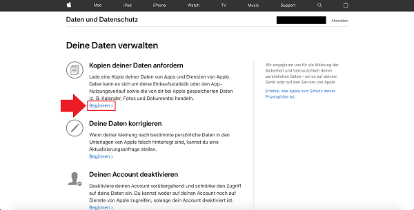 Apple-Daten herunterladen, DSGVO